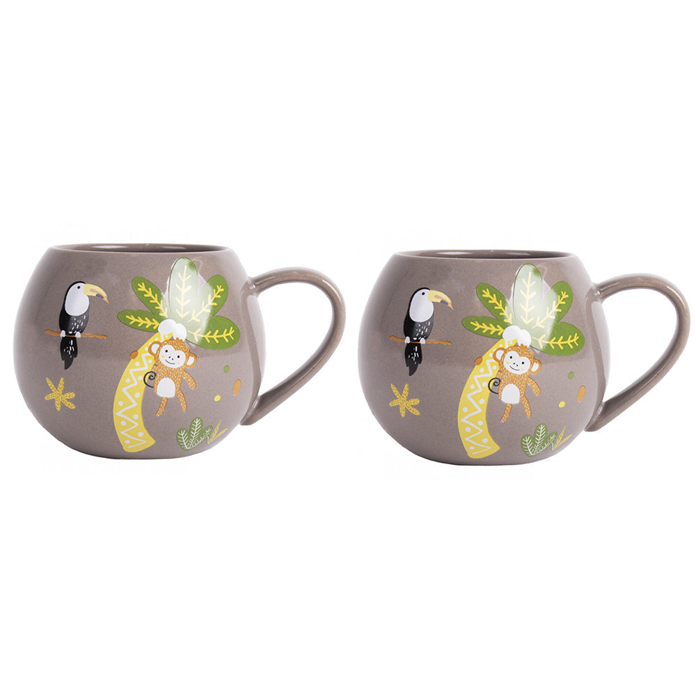 Ladelle Jungle Mini Hug Kids/Childrens Mug 160ml Porcelain Kitchen Drink Cup (2 Pack)
