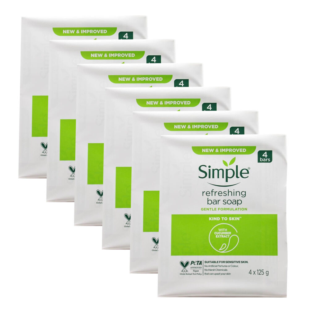 Simple 4pc Simple 125g Refreshing Bar Soap w/ Cucumber Extract Moisturising (6 Pack)