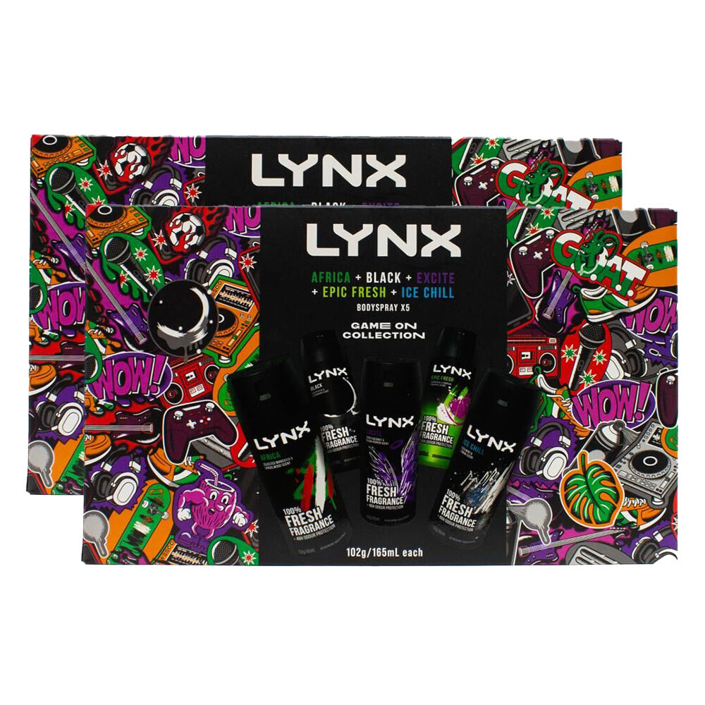Lynx 5pc Lynx Men's Game On Collection Bodyspray 102g/165ml Deodorant Spray Set (2 Pack)