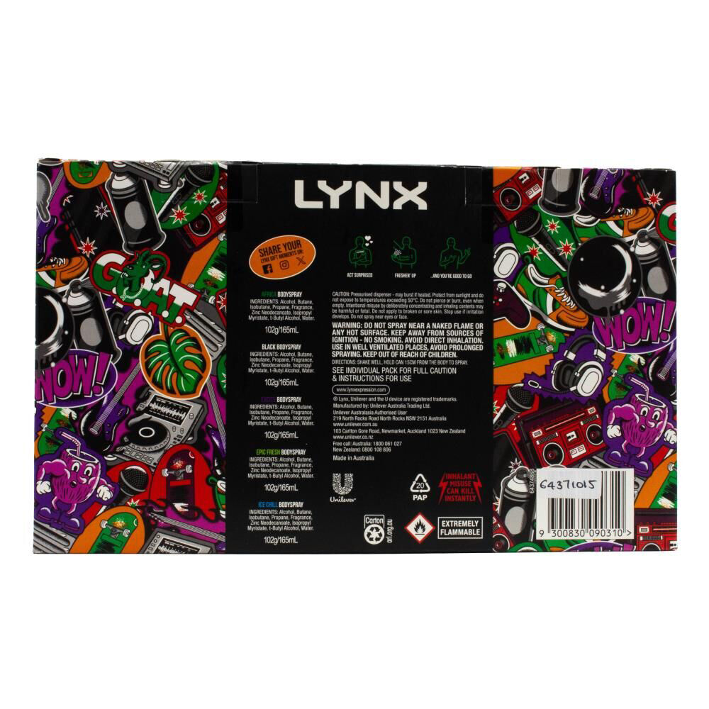 Lynx 5pc Lynx Men's Game On Collection Bodyspray 102g/165ml Deodorant Spray Set (2 Pack) — image 3