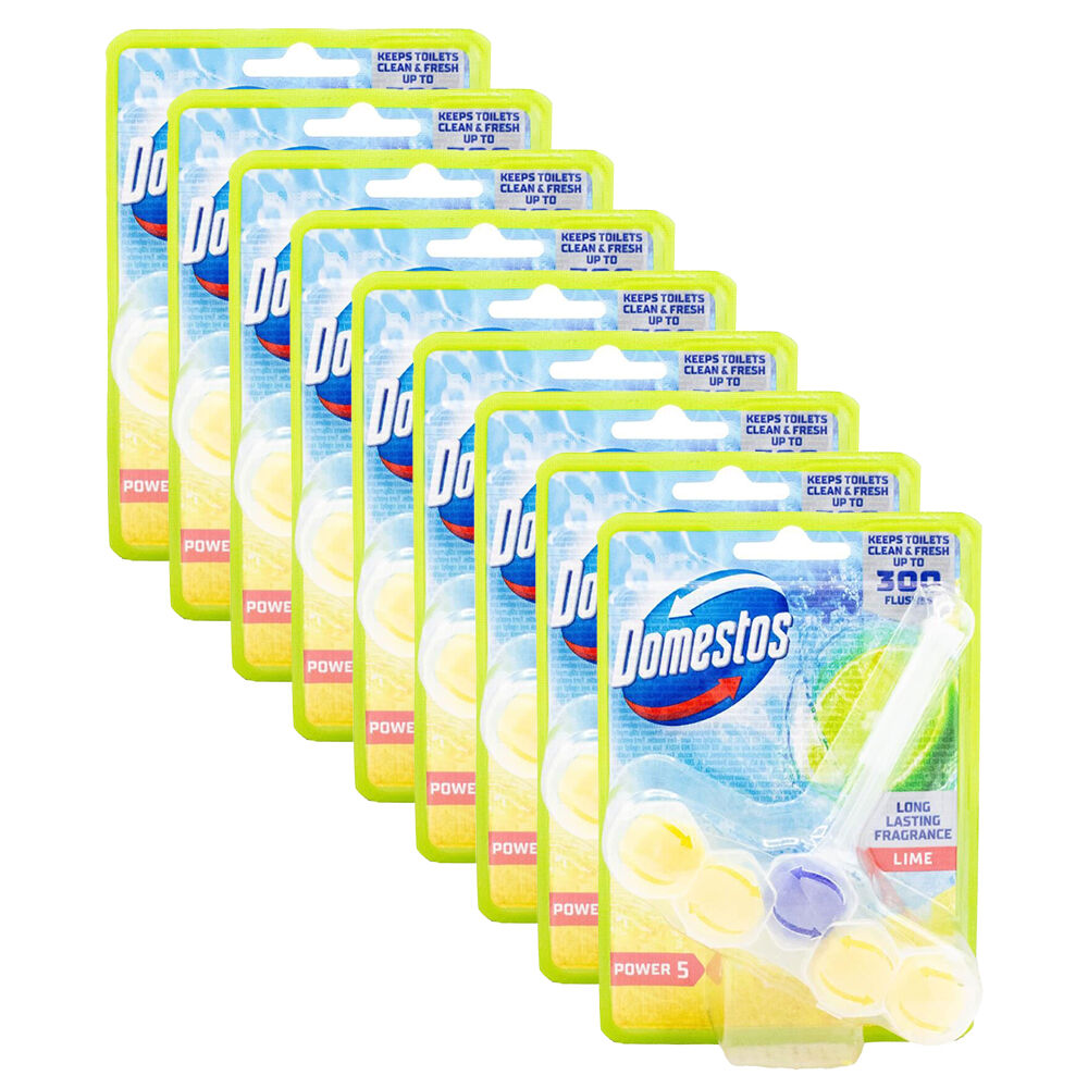 Domestos 50g Toilet Bowl/Cage Cleaner Power 5 Lime Scent Sanitiser (9 Pack)