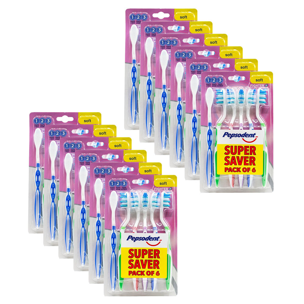 Pepsodent 12x 6pc Soft Bristle Fighter Toothbrush Pack Teeth Cleaning Care