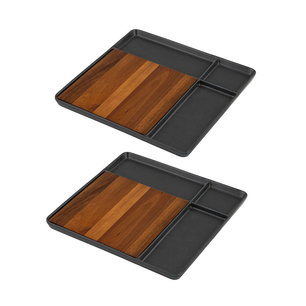 Ladelle Essentials Square Serving Board Kitchen Serveware 29.5cm Charcoal (2 Pack)