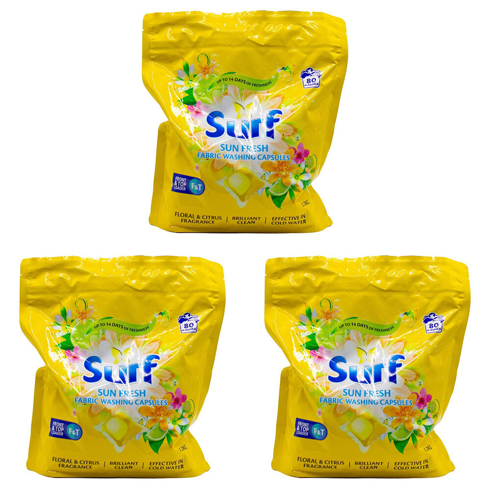 Surf Fabric Stain Removal Washing Capsules Front & Top Loader Sun Fresh (240 Pieces)