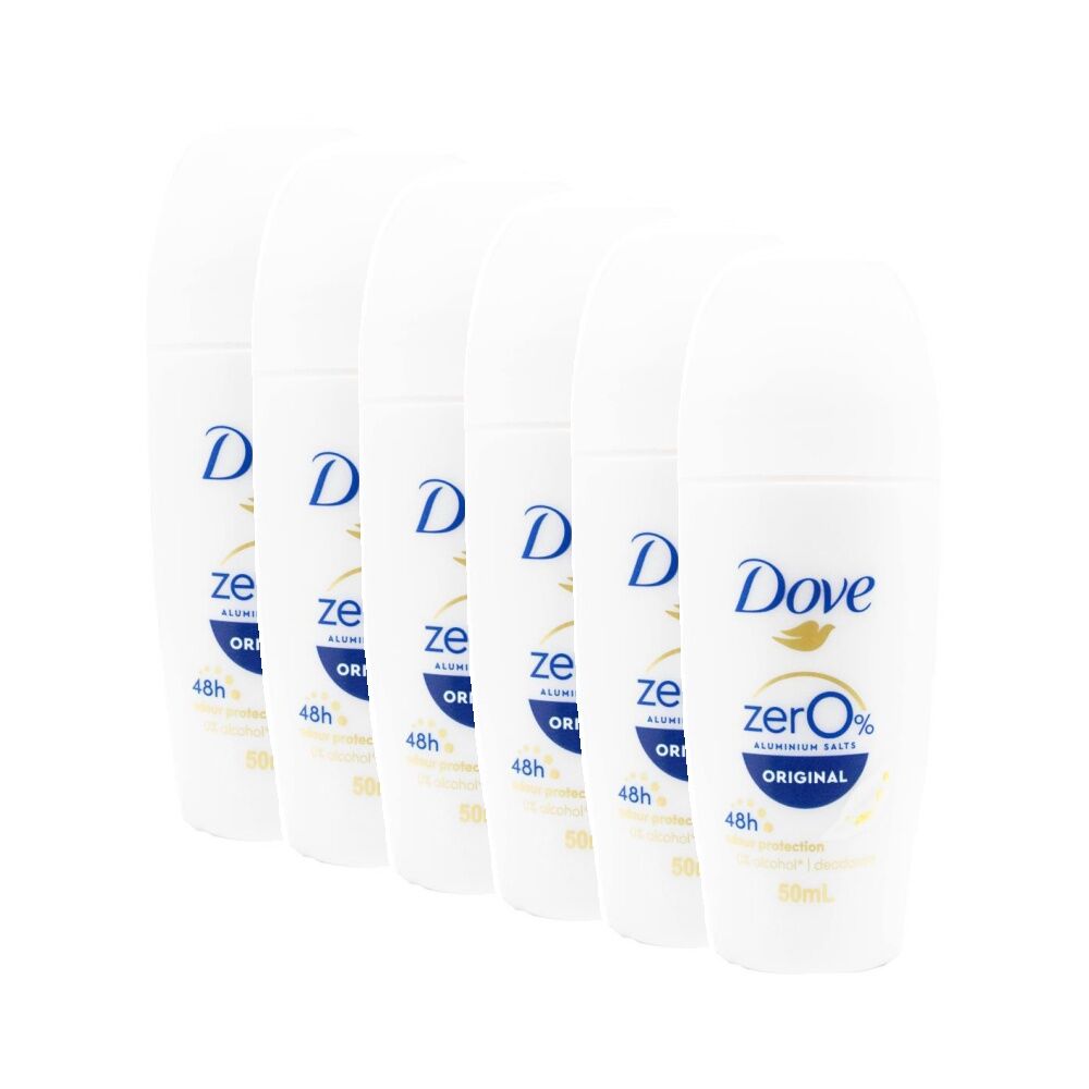 Dove Roll-On Deodorant 48 Hour Odour Protection Zero Aluminium Salts 50ml (6 Pack)