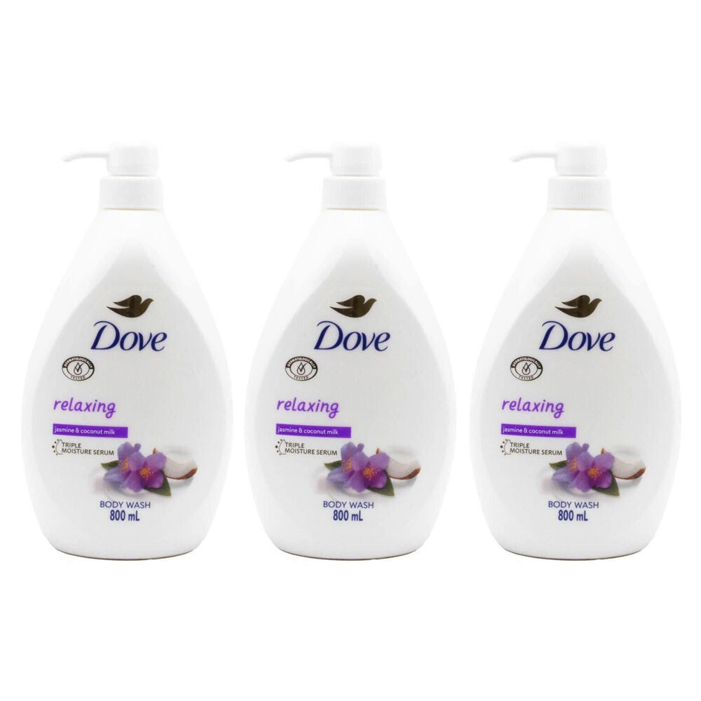 Dove Relaxing 800ml Body Wash Triple Moisture Serum Jasmine & Coconut Milk (3 Pack)