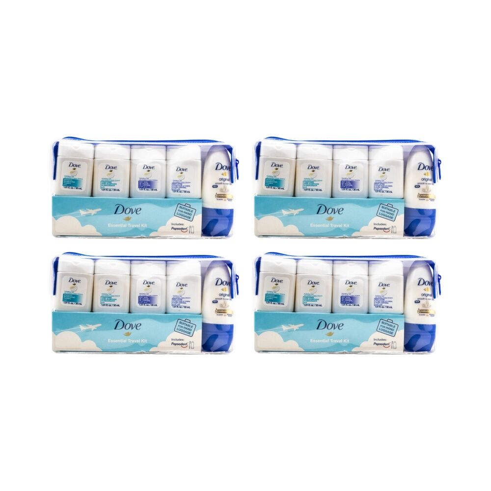 Dove 4PK Hydrating Care Essential Travel Toiletry Kit Carry-On Friendly 30ml