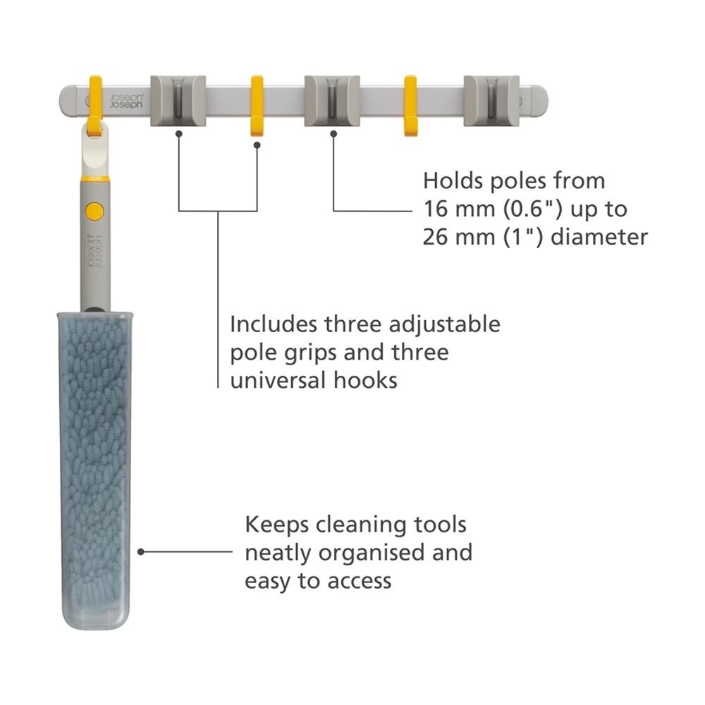 Joseph Joseph CleanTech Cleaning Tool Storage Rail w/ Adjustable Hooks 49cm (2 Pack) — image 5