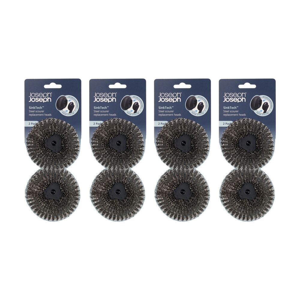 Joseph Joseph SinkTech 4x 2pc Steel Kitchen Scourer Replacement Heads Graphite