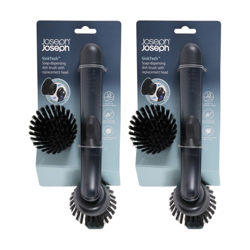 Joseph Joseph SinkTech Soap Dispensing Dish Brush w/ Replacement Black (2 Pack)