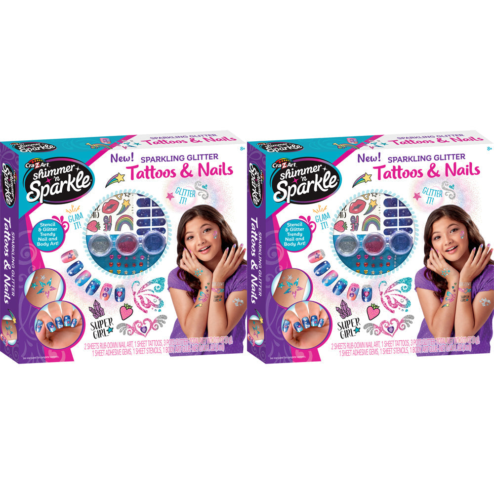 Shimmer 'N Sparkle Kids Ultimate Glitter Tattoos & Nails Fashion Kit 8y+ (2 Pack)