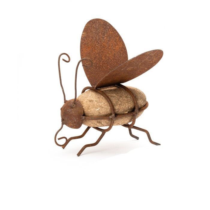 10049-garden-rust-metal-16cm-rock-bee-ornament-decor-brown
