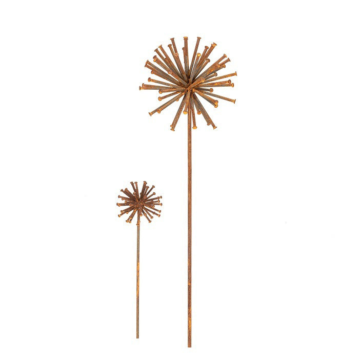 11404-2pc-garden-rust-metal-50-90cm-stake-dandelion-set-outdoor-decor