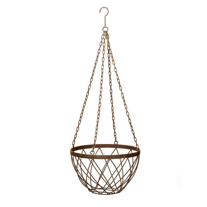 12357-hanging-basket-planter-35cm-metal-plant-holder-w-hook-brown