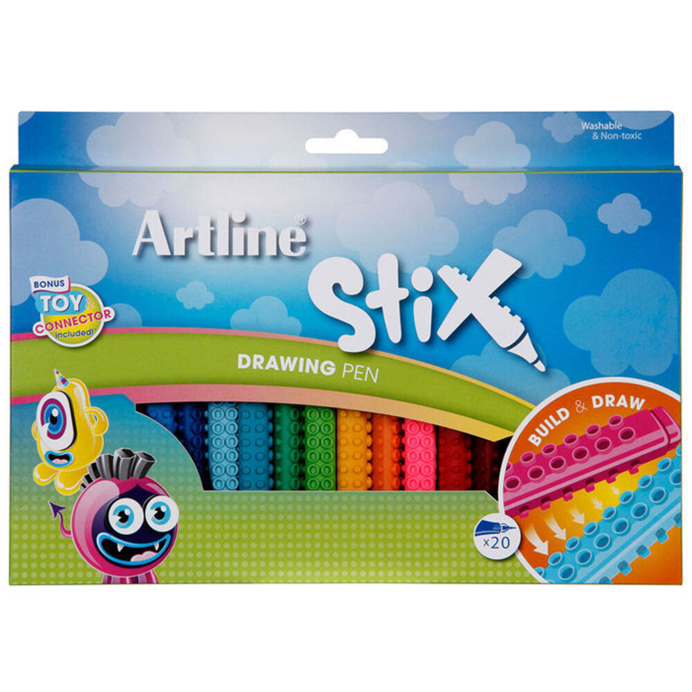 132073-artline-stix-drawing-pen-20pk-pens-markers-draw-build-play-kids-children-teens