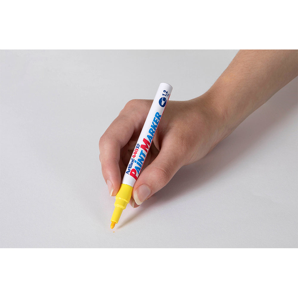 144007-12pk-artline-440-permanent-paint-marker-1-2mm-bullet-nib-yellow