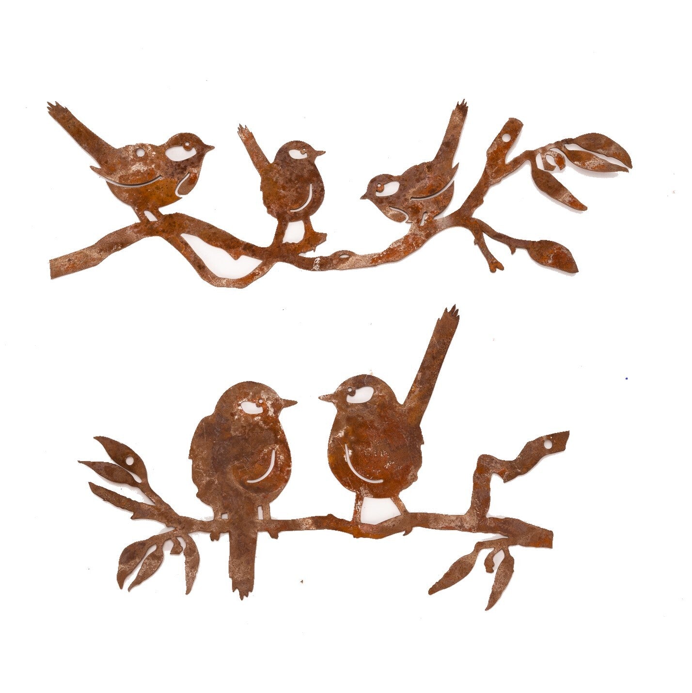 14740-garden-rust-metal-24cm-wrens-on-branch-silhouette-assorted