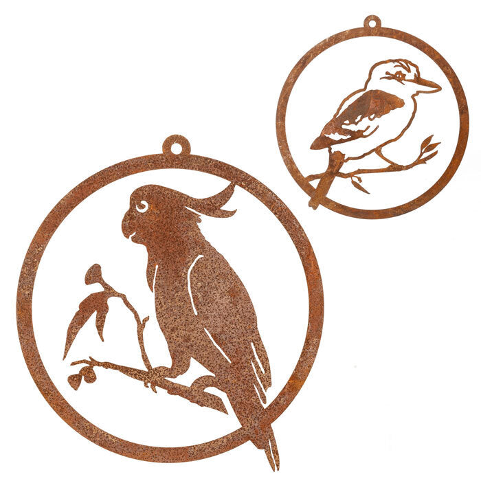 14788-garden-rust-30cm-single-ring-birds-wall-hanging-decor-assorted