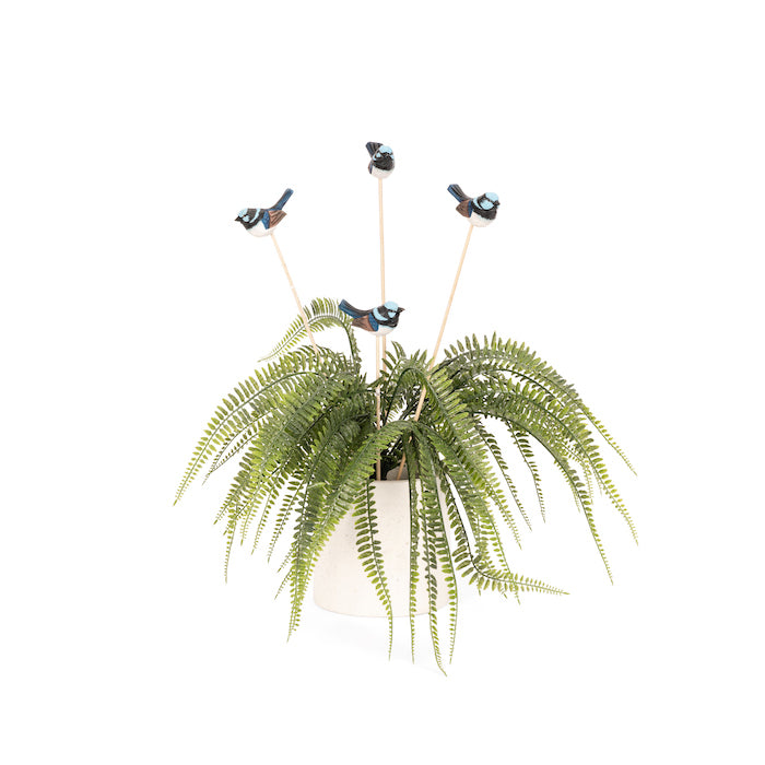 15129-wren-timber-on-stick-6-6cm-blue-ornament-garden-decor