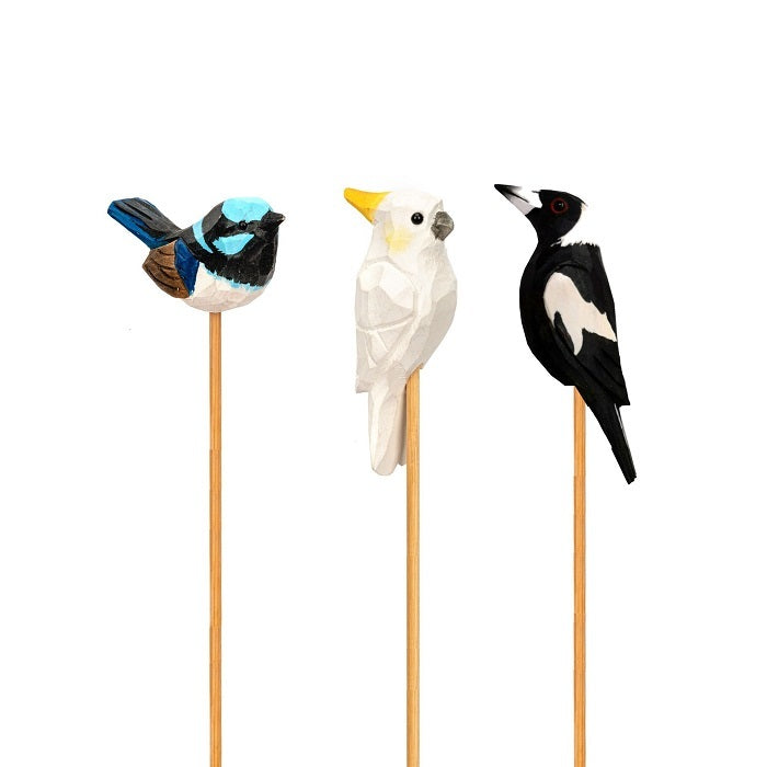15174-birds-timber-on-stick-40cm-garden-outdoor-decor-assorted