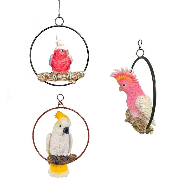 16416-cockatoo-in-a-ring-17cm-outdoor-ornament-decor-assorted