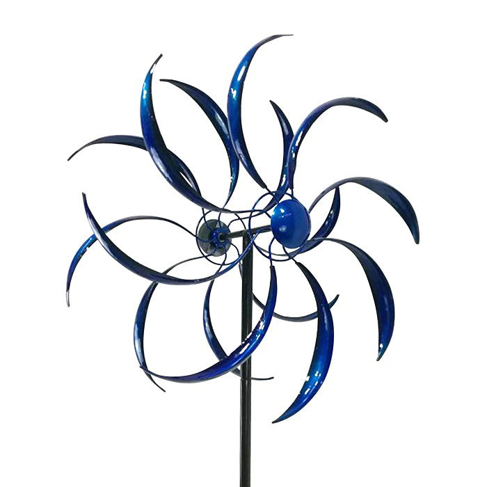 16546-garden-ornament-213cm-metal-double-windmill-decor-blue