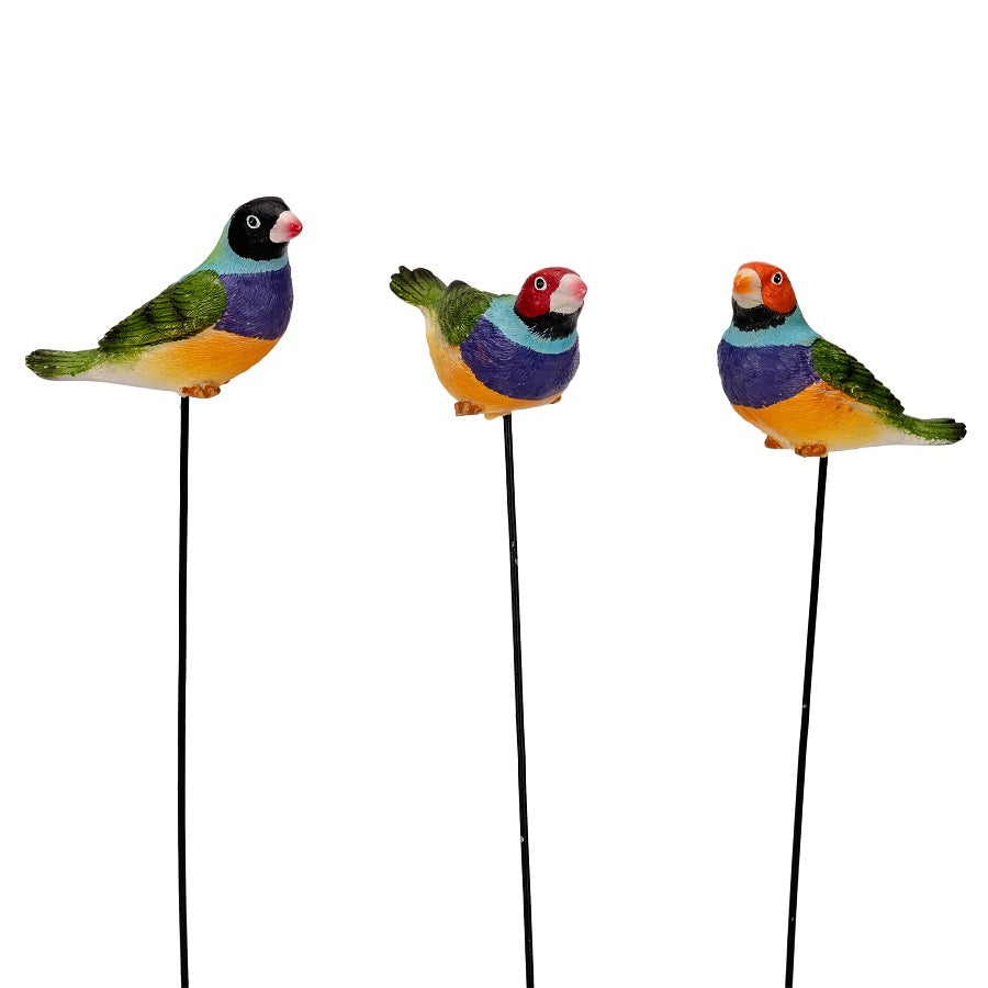 18250-gouldian-finches-on-stick-8cm-polyresin-birds-ornament-decor-assorted