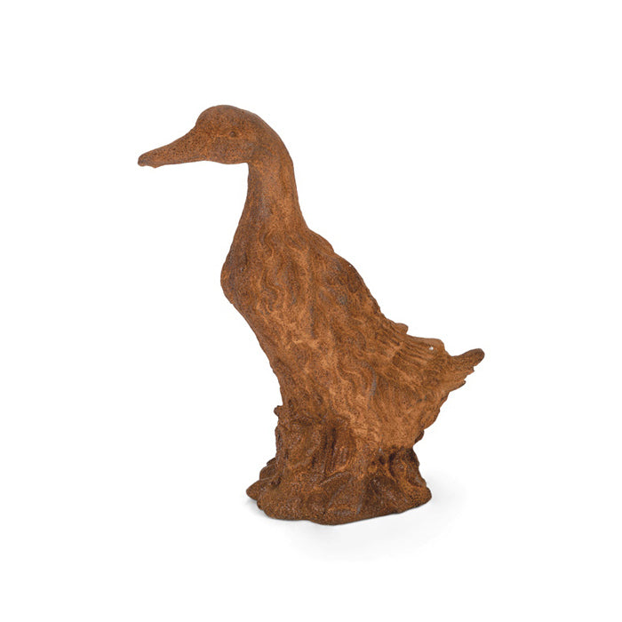 18410-garden-ornament-cast-iron-28cm-duck-sculpture-outdoor-decor-brown