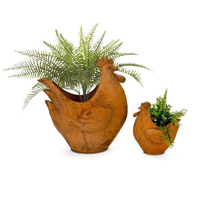 18977-2pc-garden-16-30cm-metal-chicken-planter-set-brown