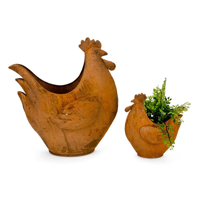 18977-2pc-garden-16-30cm-metal-chicken-planter-set-brown