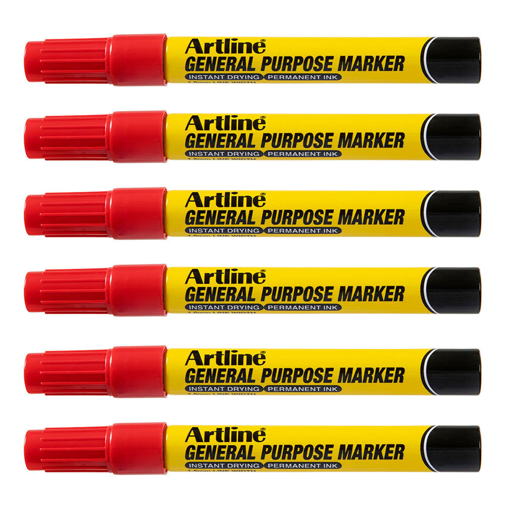 195102r-12pk-artline-general-purpose-permanent-marker-1-5mm-bullet-nib-red