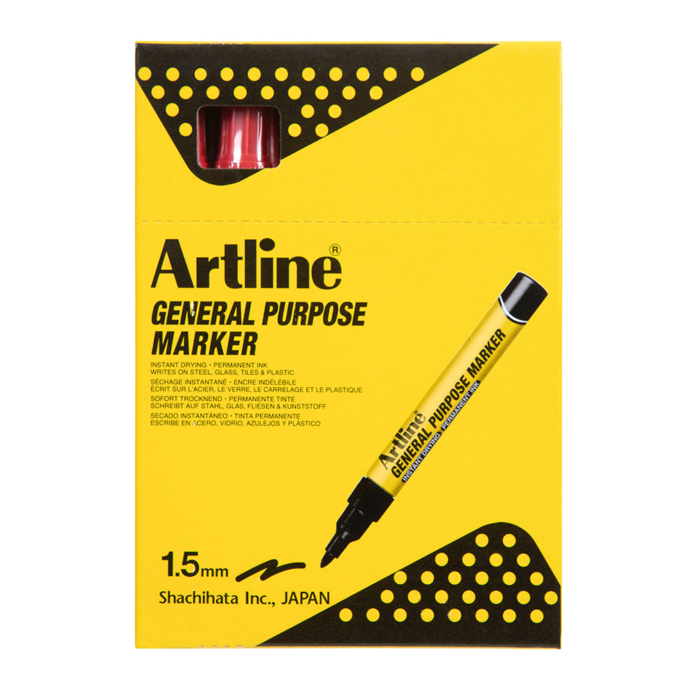 195102r-12pk-artline-general-purpose-permanent-marker-1-5mm-bullet-nib-red