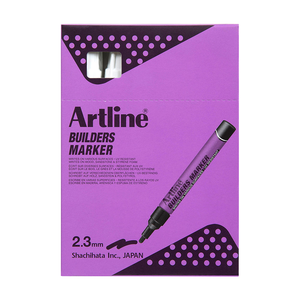 195233w-12pk-artline-builders-permanent-marker-2-3mm-bullet-nib-white
