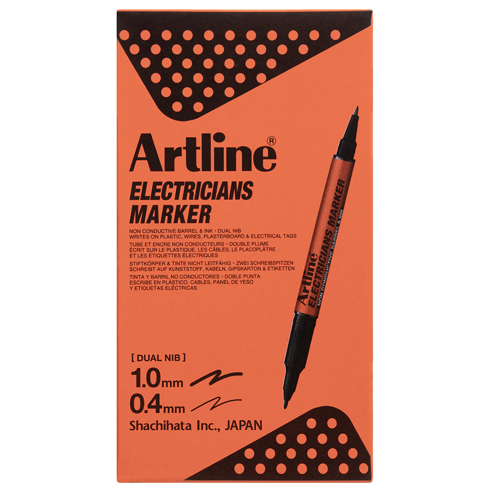 195301b-12pk-artline-electricians-permanent-marker-1-4mm-dual-nib-black