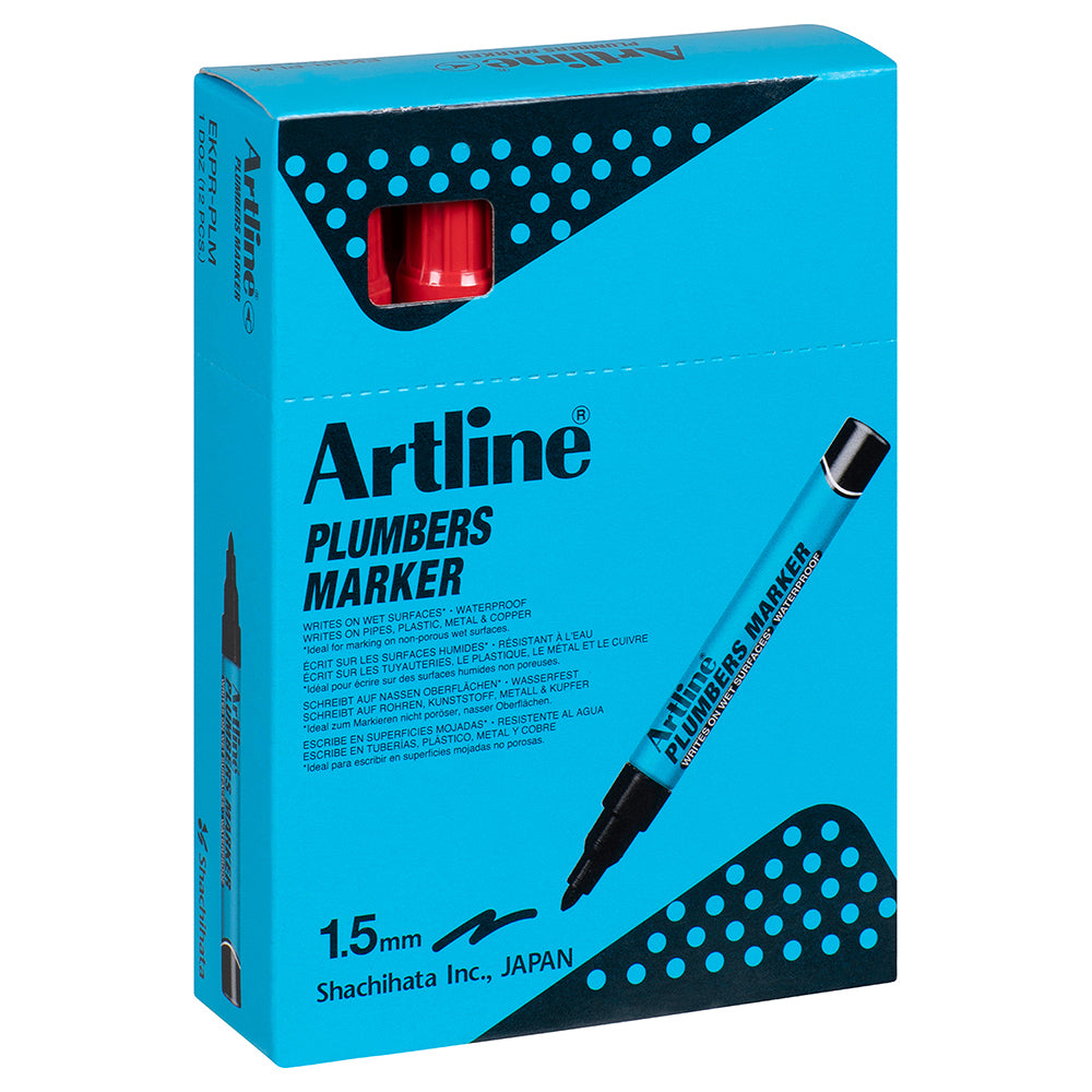 195502r-12pk-artline-plumbers-waterproof-permanent-marker-red