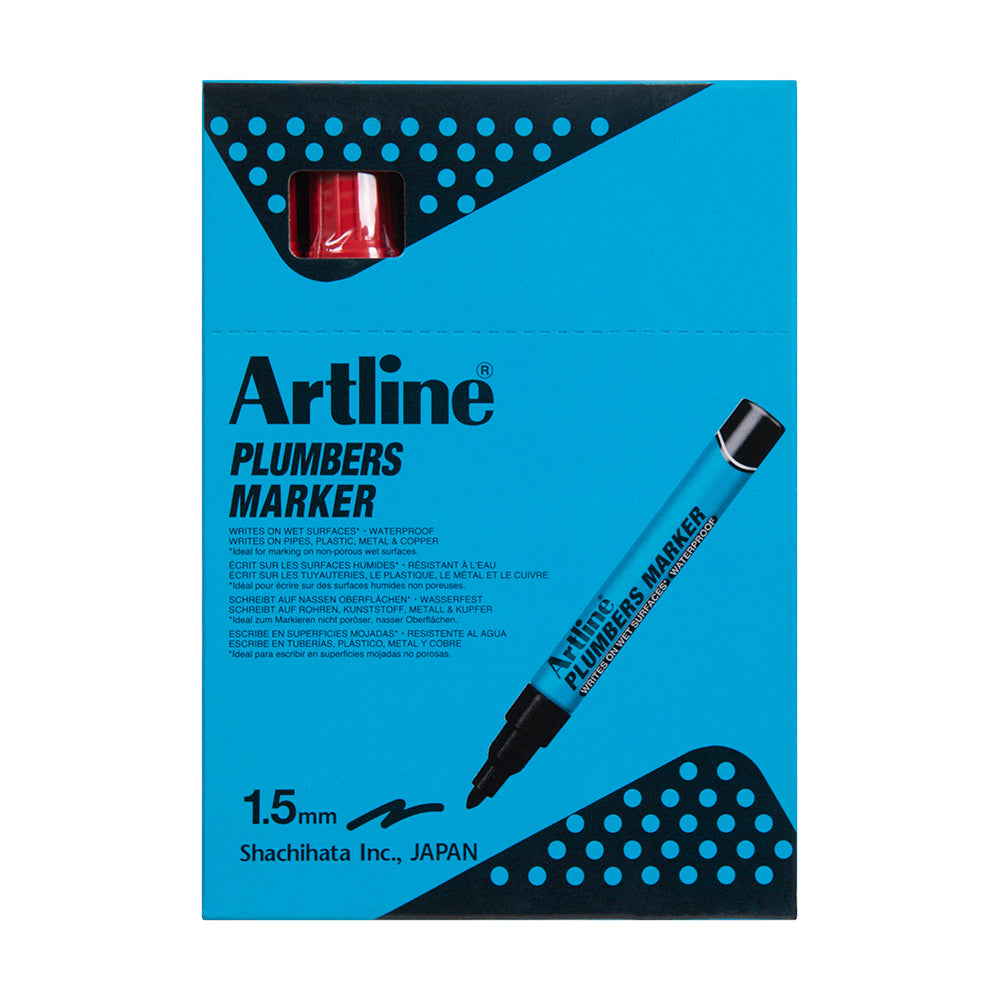 195502r-12pk-artline-plumbers-waterproof-permanent-marker-red