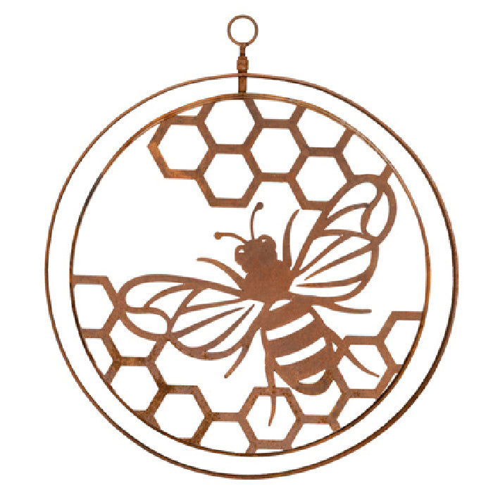 20369-double-ring-bee-34cm-corten-steel-ornament-decor-assorted