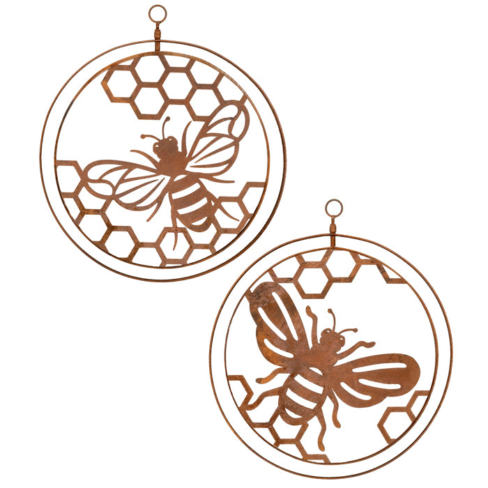 20369-double-ring-bee-34cm-corten-steel-ornament-decor-assorted