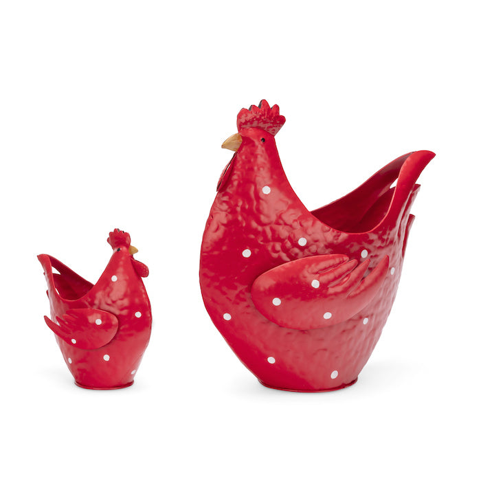 20550-2pc-chicken-pot-planter-16-30cm-garden-ornament-decor-set-red