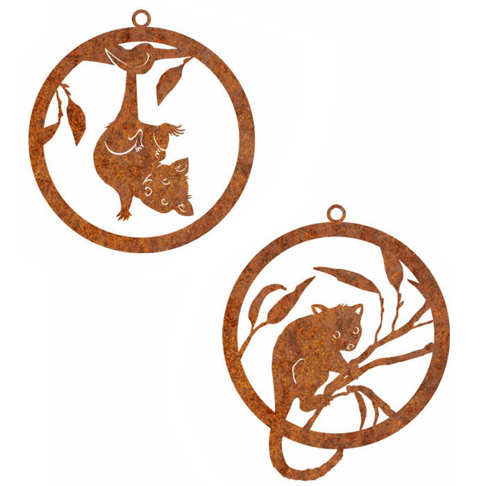 21052-single-ring-possum-hanging-30cm-corten-steel-ornament-assorted