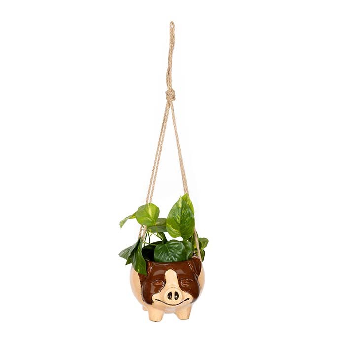 21182-hanging-16cm-pig-pot-planter-garden-home-decor-brown