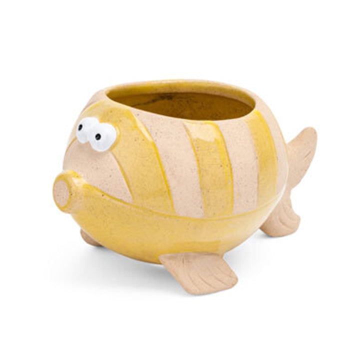 21410-fish-stoneware-14cm-pot-planter-garden-decor-medium-yellow