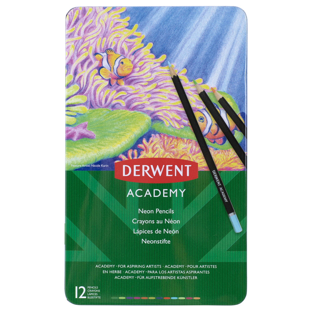 2301935-derwent-academy-art-craft-hexagonal-neon-colour-pencil-tin-12pc