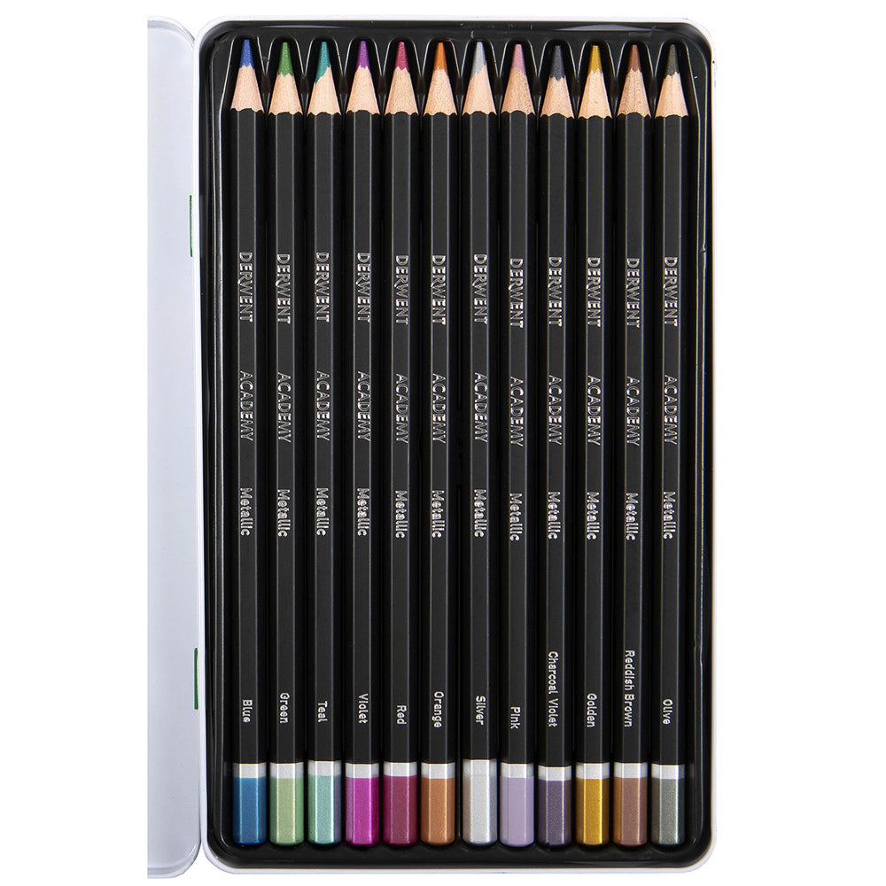 2301939-derwent-academy-art-craft-hexagonal-metallic-colour-pencil-tin-12pc