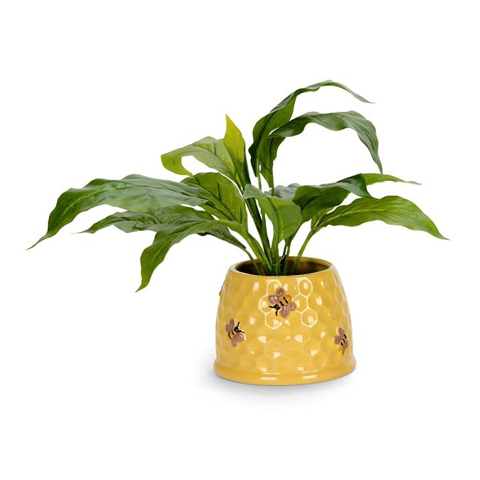 23933-ceramic-16cm-bee-pot-planter-storage-garden-decor-yellow
