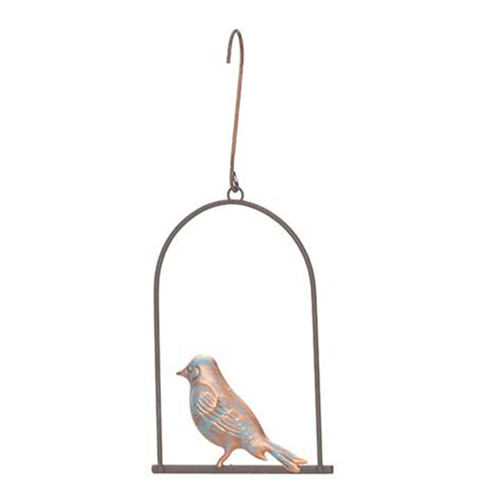 25197-bird-on-perch-small-outdoor-ornament-w-hook-yard-patio-garden-decor-brown