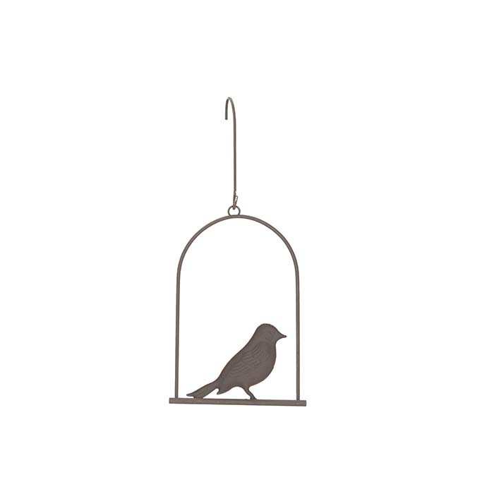25197-bird-on-perch-small-outdoor-ornament-w-hook-yard-patio-garden-decor-brown