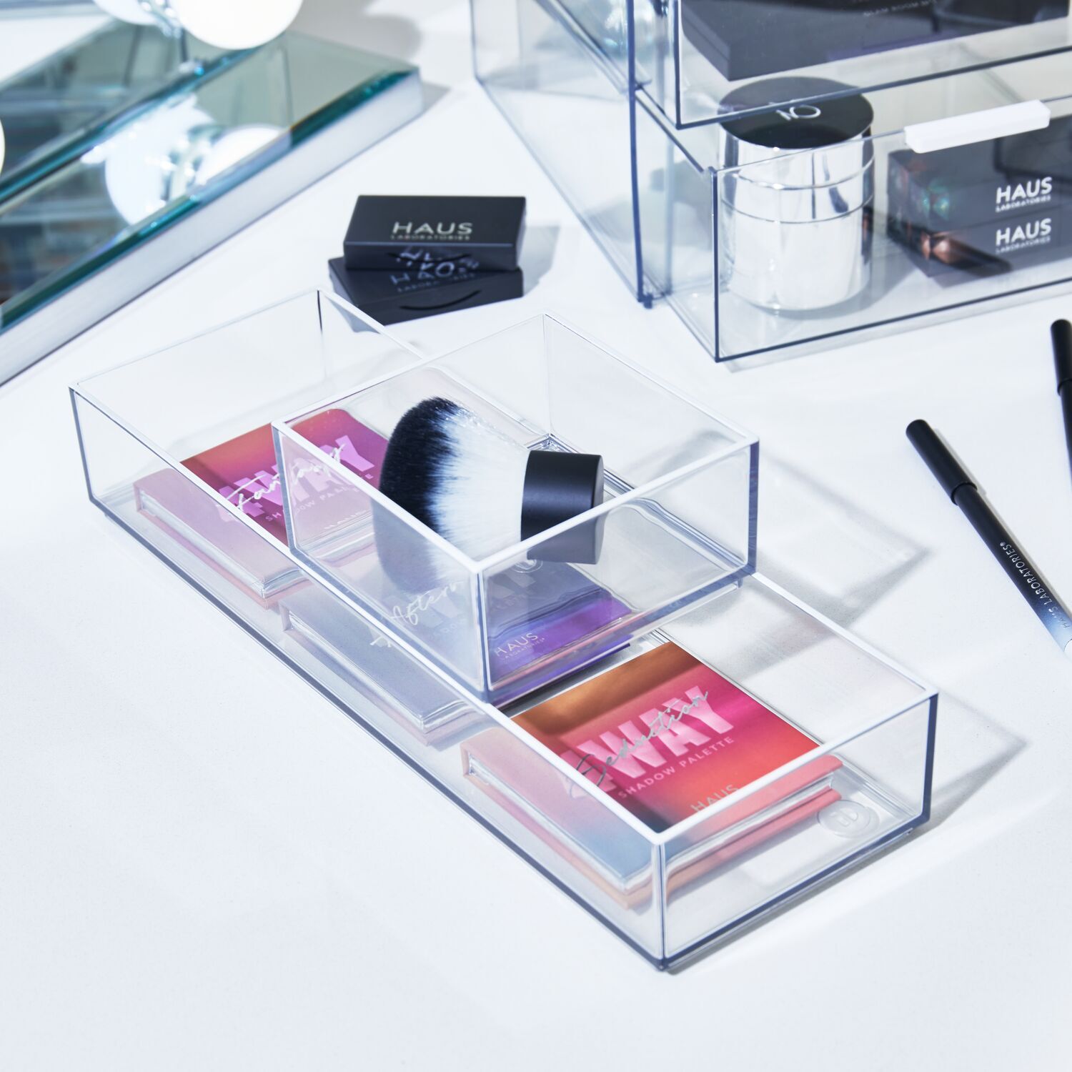 40278-3pc-idesign-stack-slide-cosmetic-makeup-organisers-clear-matte-white