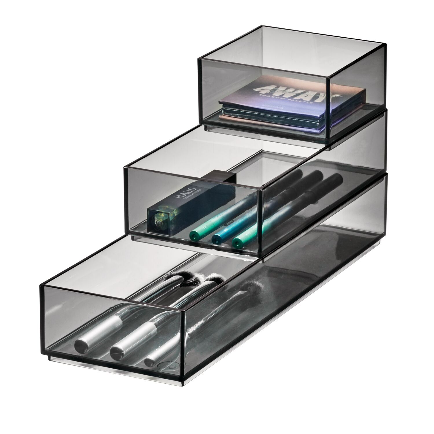40279-3pc-idesign-stack-slide-cosmetic-makeup-organisers-smoke-matte-black