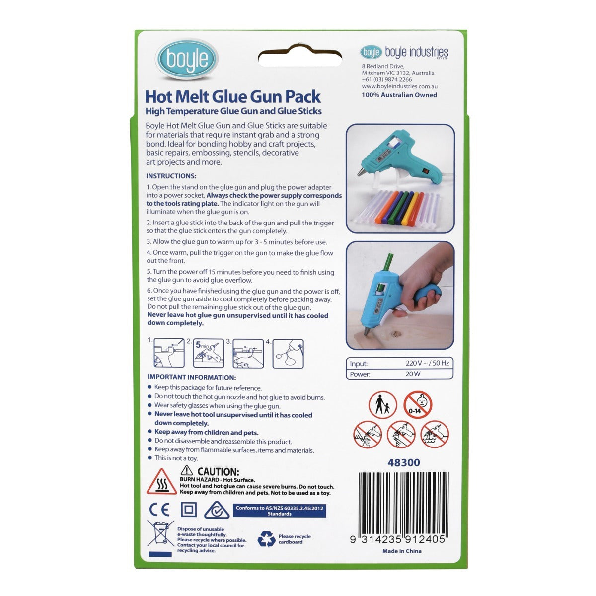 48300-boyle-20w-hot-melt-glue-gun-w-adhesive-sticks-pack